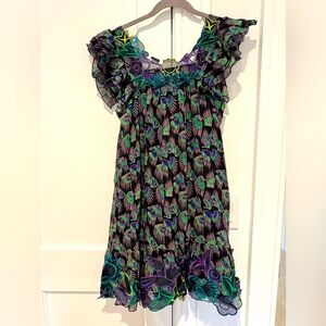 Anna Sui dress. Size medium. Bird detail. Colorful motif.